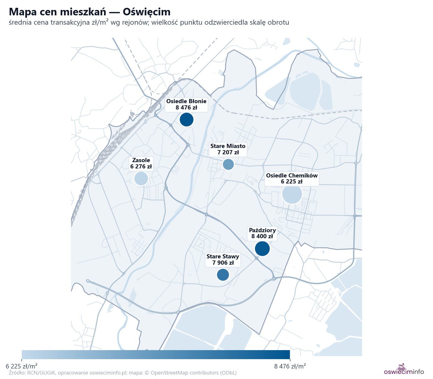 Mapa cen mieszkań - Oświęcim