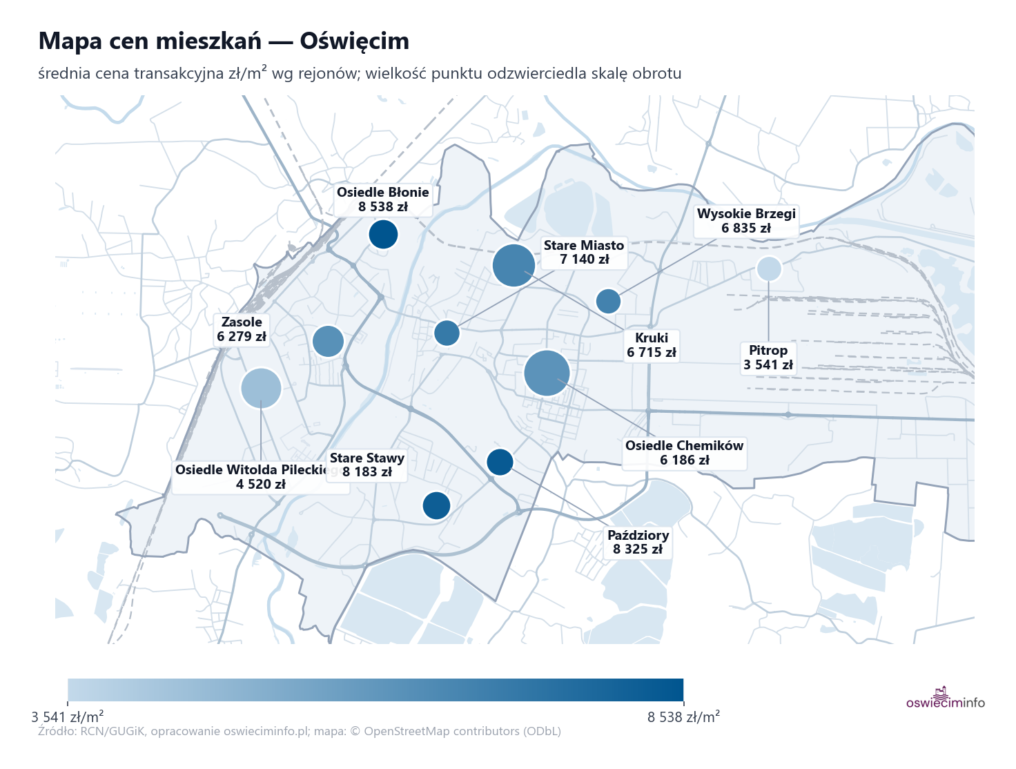 Mapa cen mieszkań - Oświęcim