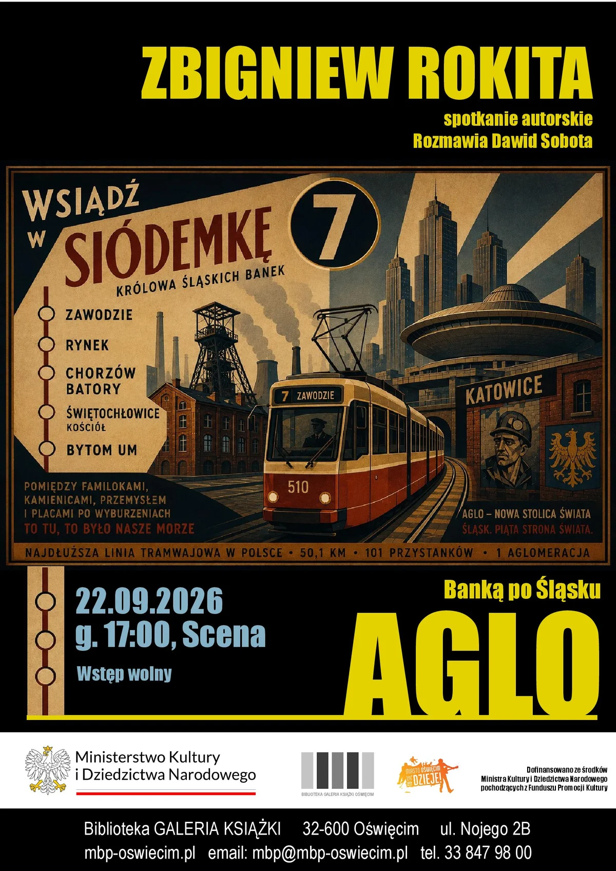 Grafika promocyjna wydarzenia Aglo. Banką po Śląsku – spotkanie autorskie ze Zbigniewem Rokitą