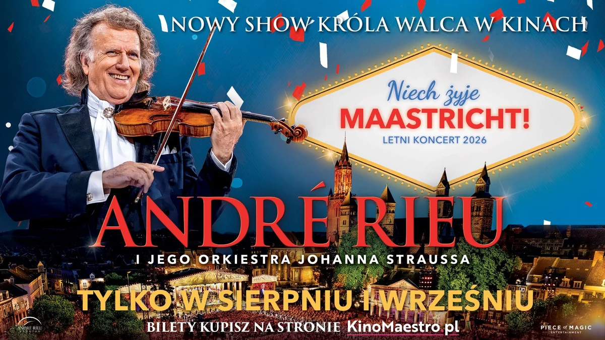 Grafika promocyjna wydarzenia André Rieu. Niech żyje Maastricht! Letni koncert 2026 – retransmisja koncertu z Maastricht – Muzyka na dużym ekranie
