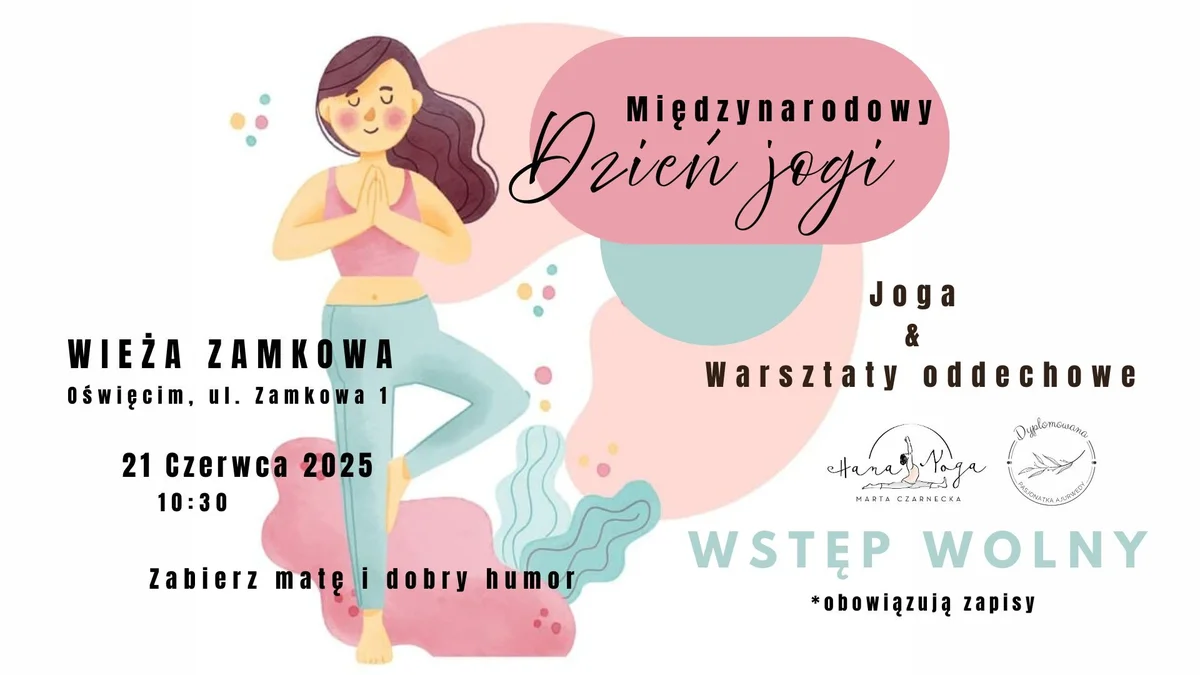 Grafika promocyjna wydarzenia Obchody Międzynarodowego Dnia Jogi w Oświęcimiu