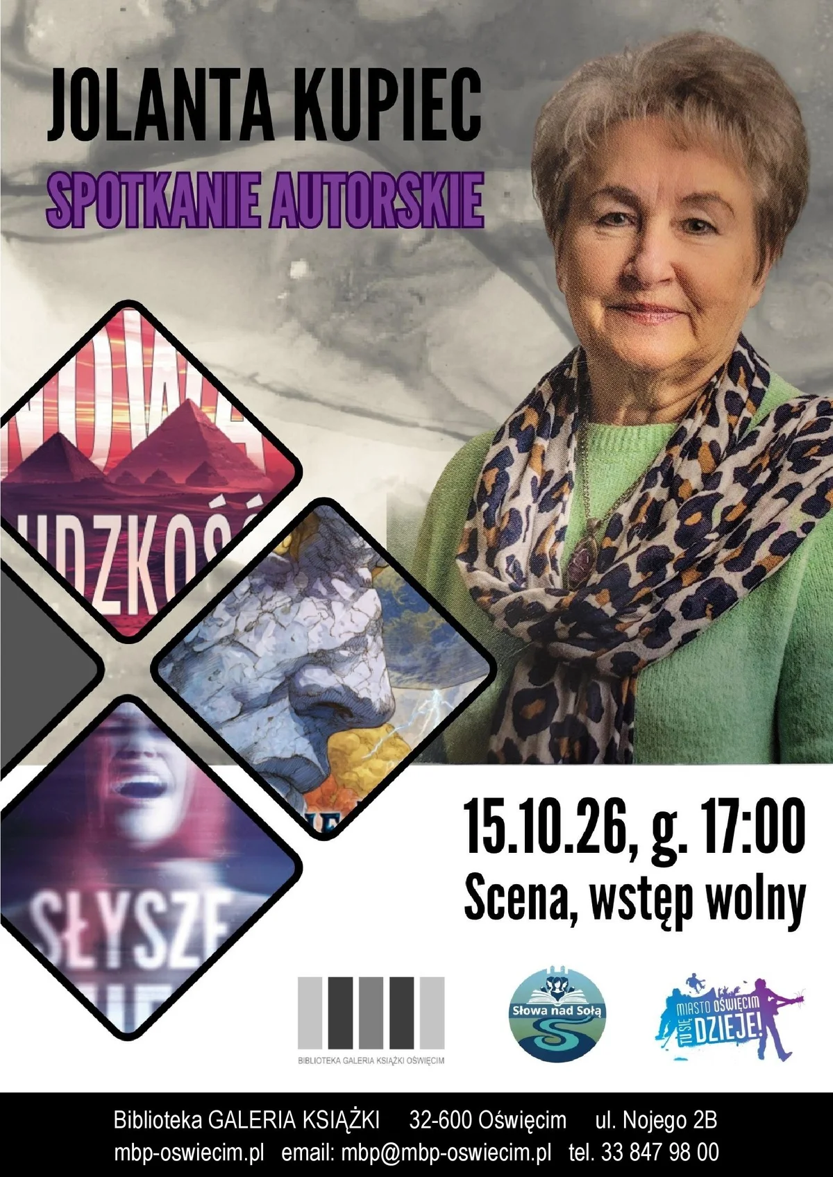 Grafika promocyjna wydarzenia Słowa nad Sołą – spotkanie z Jolantą Kupiec