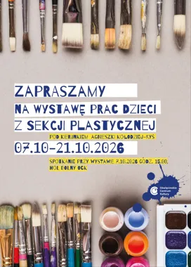Grafika promocyjna wydarzenia Akademia wyobraźni – wystawa uczestników sekcji plastycznej