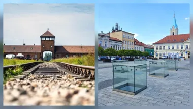 Grafika promocyjna wydarzenia AUSCHWITZ KONTRA OŚWIĘCIM — 2‑dniowa wycieczka edukacyjna (21–22 marca 2026)