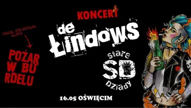 Grafika promocyjna wydarzenia De Łindows i Stare Dziady zagrają w Oświęcimiu. Punkowy wieczór w Pub Vinyl