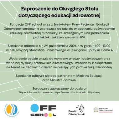 Grafika promocyjna wydarzenia Edukacja zdrowotna młodzieży – porozmawiajmy o profilaktyce HPV