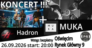 Grafika promocyjna wydarzenia HADRON + MUKA: koncert w Oświęcimiu