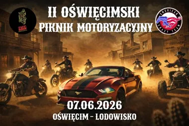 Grafika promocyjna wydarzenia II Oświęcimski Piknik Motoryzacyjny 2026 w Oświęcimiu
