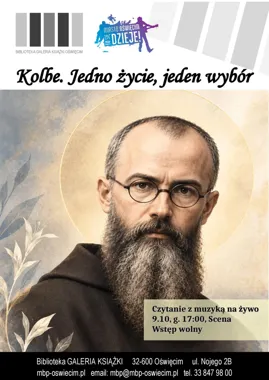 Grafika promocyjna wydarzenia Kolbe. Jedno życie, jeden wybór – czytanie z muzyką na żywo
