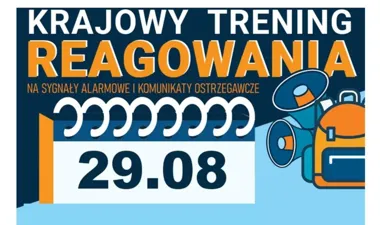 Grafika promocyjna wydarzenia Krajowy trening reagowania na sygnały alarmowe i komunikaty ostrzegawcze