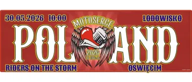 Grafika promocyjna wydarzenia MOTOSERCE OŚWIĘCIM 2026 — po raz jedenasty zbiórka krwi z koncertami i pokazami