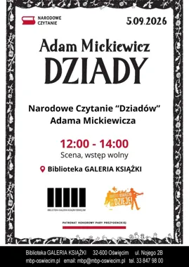 Grafika promocyjna wydarzenia Narodowe Czytanie „Dziadów” Adama Mickiewicza