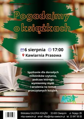 Grafika promocyjna wydarzenia Wakacyjne inspiracje czytelnicze w Oświęcimiu