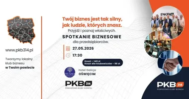 Grafika promocyjna wydarzenia PKB314 w Oświęcimiu: spotkanie biznesowe z networkingiem i prelekcją o AI