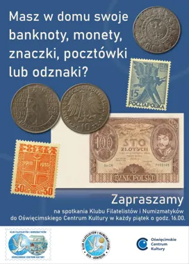 Grafika promocyjna wydarzenia Spotkanie Klubu Filatelistów i Numizmatyków
