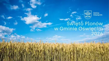 Grafika promocyjna wydarzenia Święto Plonów w Gminie Oświęcim 2026 – harmonogram dożynek w sołectwach