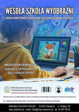 Grafika promocyjna wydarzenia Wesoła szkoła wyobraźni – warsztat komputerowy