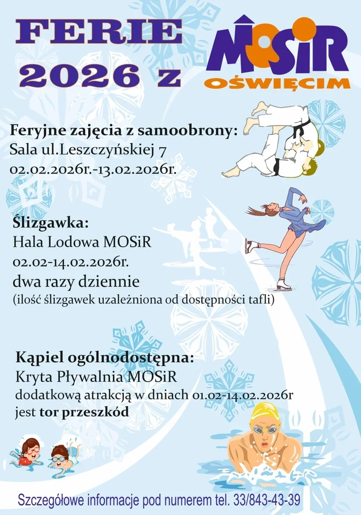Ferie w Oświęcimiu - MOSiR proponuje łyżwy, basen i tor przeszkód dla dzieci i młodzieży