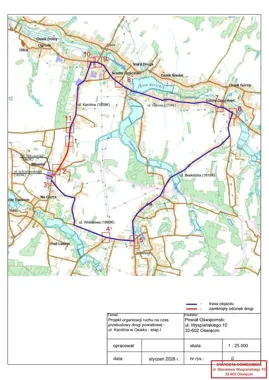 Utrudnienia w Osieku – zamknięcie ul. Karoliny i objazdy dla kierowców