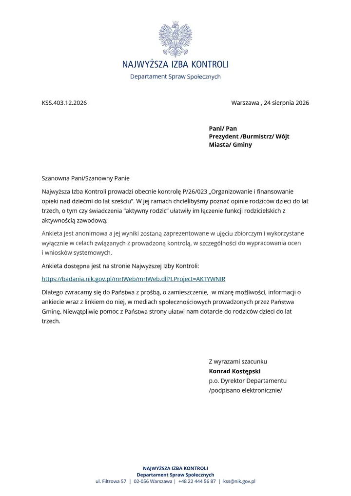 NIK pyta rodziców z Zatora o program „Aktywny Rodzic”
